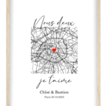 Affiche couple Notre première rencontre en carte — affiche encadrée personnalisée, imprimée en France