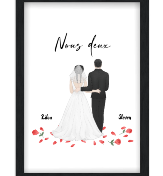 Affiche couple Vive les mariés ! — affiche encadrée personnalisée, imprimée en France
