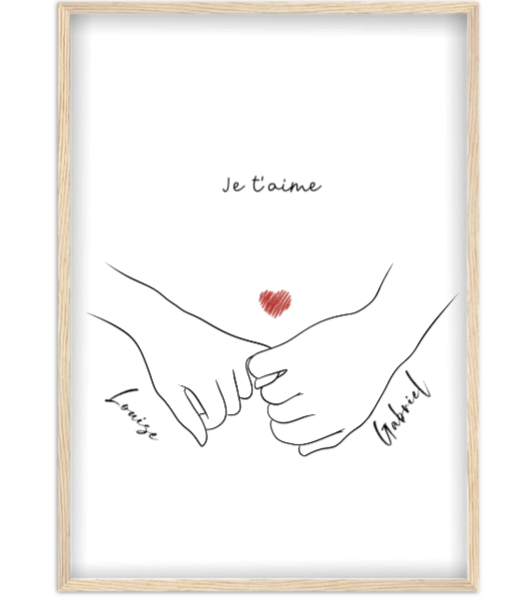 Affiche couple line art Mains enlassées — affiche encadrée personnalisée, imprimée en France