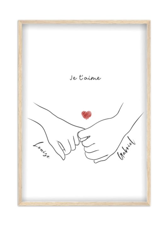 Affiche couple line art - Mains enlassées Affiche couple line art Mains enlassées — affiche encadrée personnalisée, imprimée en France