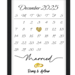 Affiche couple mariage Date et calendrier — affiche encadrée personnalisée, imprimée en France