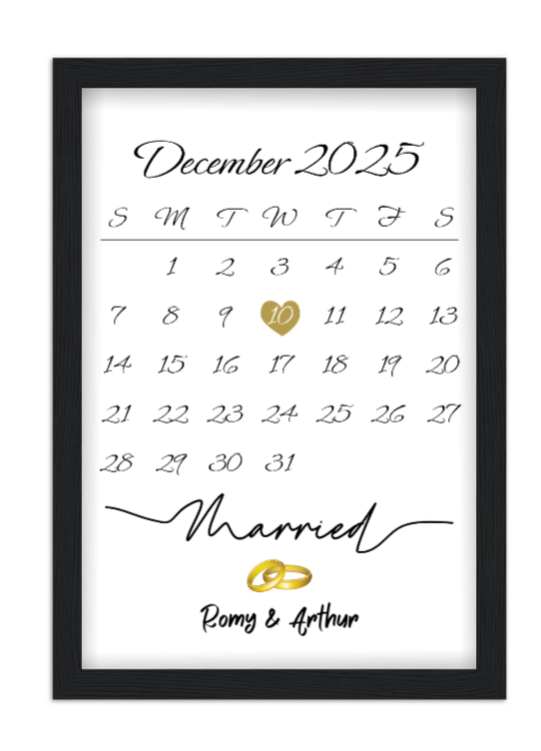 Affiche couple mariage - Date et calendrier Affiche couple mariage Date et calendrier — affiche encadrée personnalisée, imprimée en France