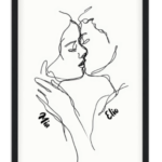 Affiche line art Couple s’embrassant — affiche encadrée personnalisée, imprimée en France