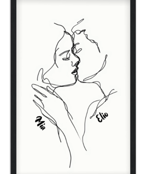 Affiche line art Couple s’embrassant — affiche encadrée personnalisée, imprimée en France
