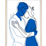 Affiche line art bicolore Eclats de bleu — affiche encadrée personnalisée, imprimée en France