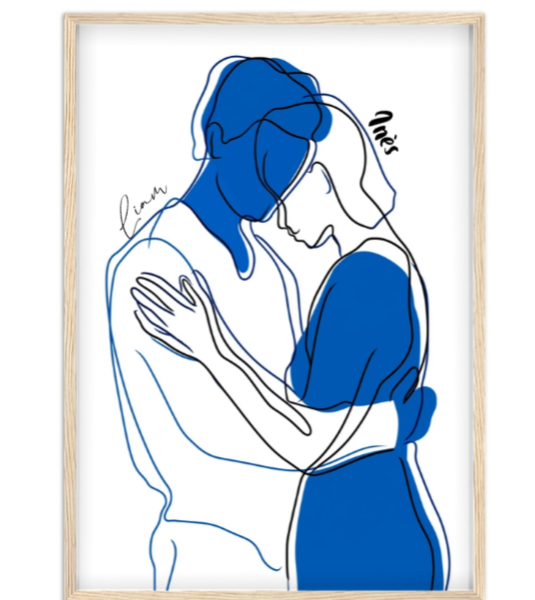 Affiche line art bicolore Eclats de bleu — affiche encadrée personnalisée, imprimée en France