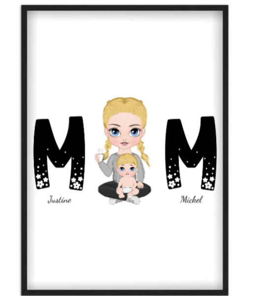 Affiche maman et bébé Meilleure maman du monde — affiche encadrée personnalisée, imprimée en France