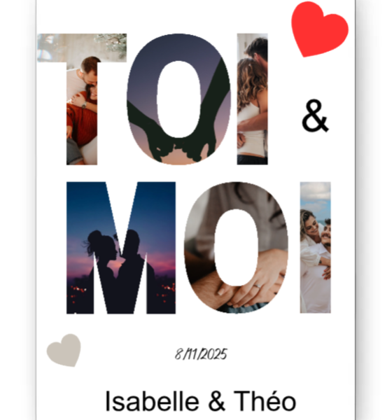 Affiche couple personnalisable Toi et moi — affiche encadrée personnalisée, imprimée en France