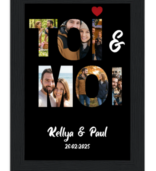 Affiche couple amoureux Toi et moi version noir — affiche encadrée personnalisée, imprimée en France