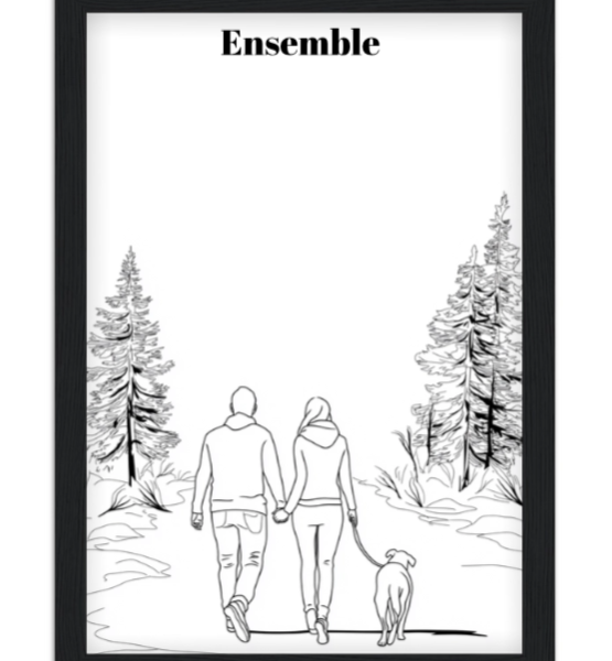 Affiche couple line art Balade main dans la main — affiche encadrée personnalisée, imprimée en France