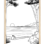 Affiche couple line art Coucher de soleil — affiche encadrée personnalisée, imprimée en France