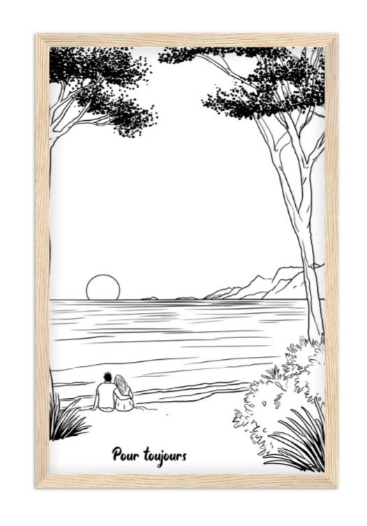 Affiche couple line art - Coucher de soleil Affiche couple line art Coucher de soleil — affiche encadrée personnalisée, imprimée en France