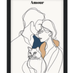 Affiche couple line art Famille chat — affiche encadrée personnalisée, imprimée en France