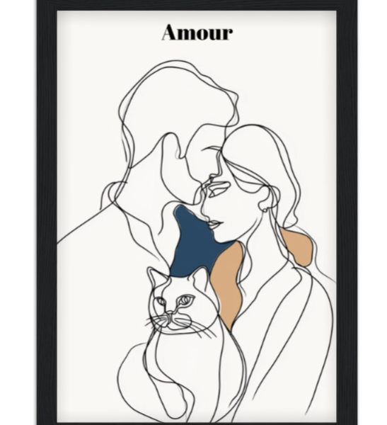 Affiche couple line art Famille chat — affiche encadrée personnalisée, imprimée en France