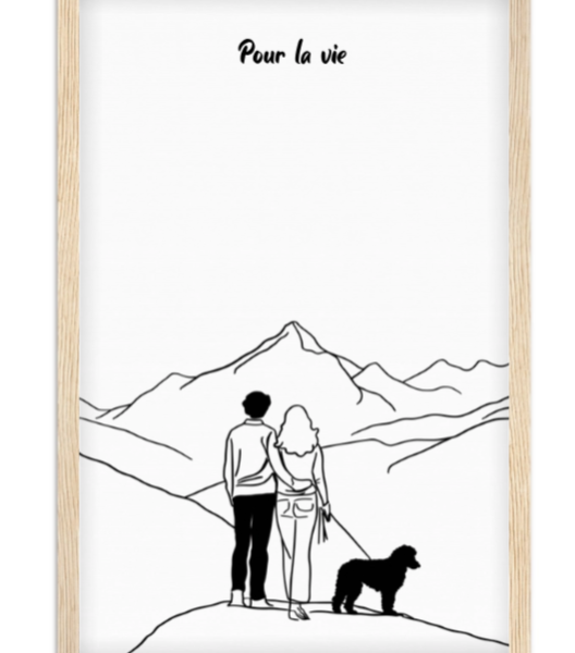 Affiche couple line art La famille chien — affiche encadrée personnalisée, imprimée en France