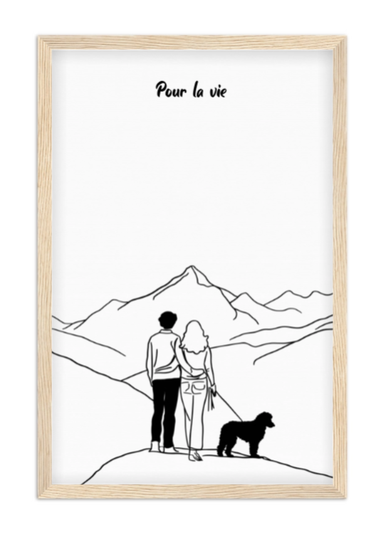 Affiche couple line art - La famille chien Affiche couple line art La famille chien — affiche encadrée personnalisée, imprimée en France